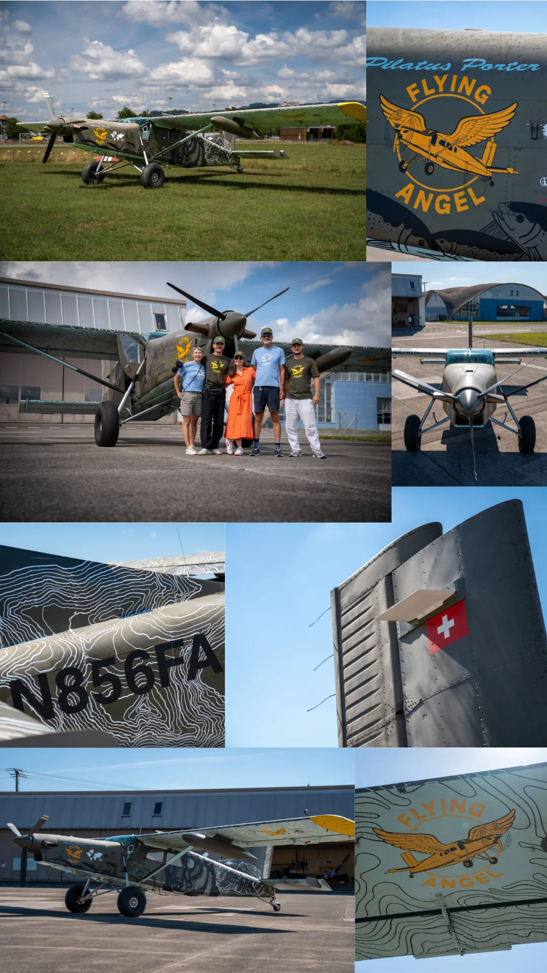 Fotocollage aus einem Marken-Shooting: Pilatus Porter „Flying Angel“ mit Team